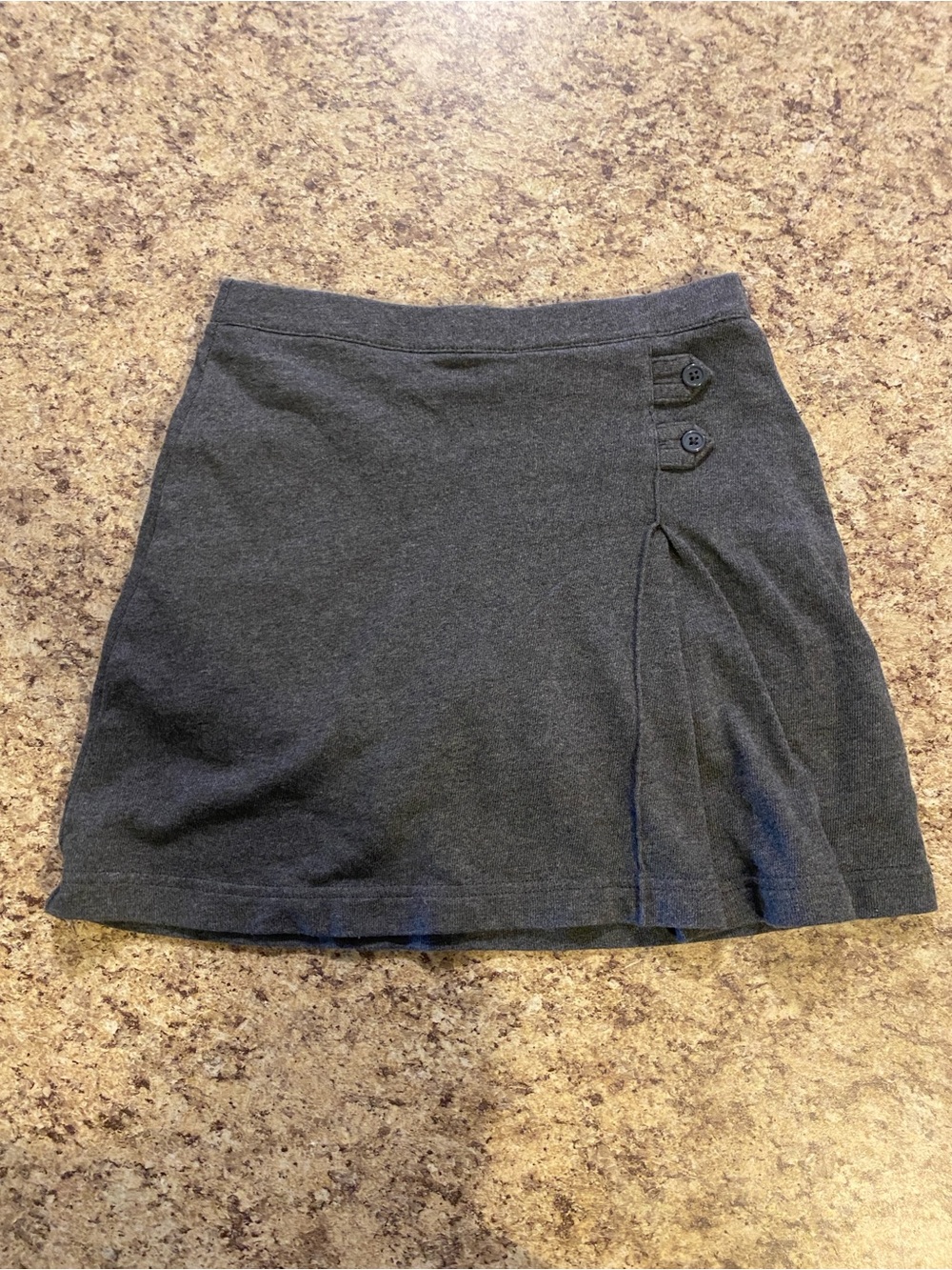 Girls Lands' End Charcoal Gray Knit Mini Skirt with Side Button Detail
